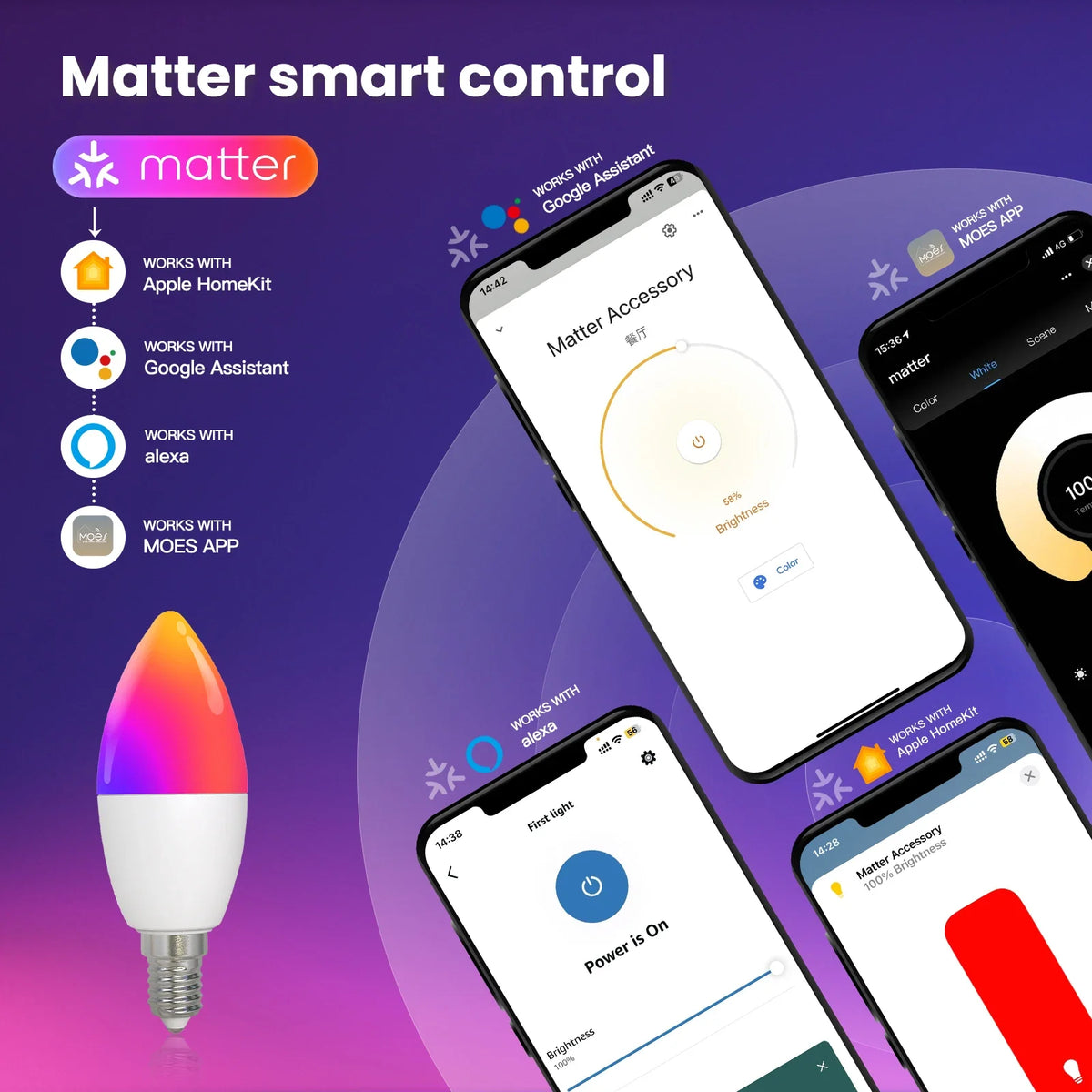ampoule led intelligente e14 blanc jaune rouge verte bleue transparente moderne minimaliste