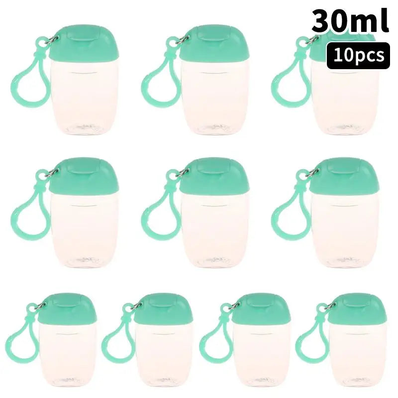 flacon gel hydroalcoolique transparent rose ruban noeud clip moderne rechargeableextérieur