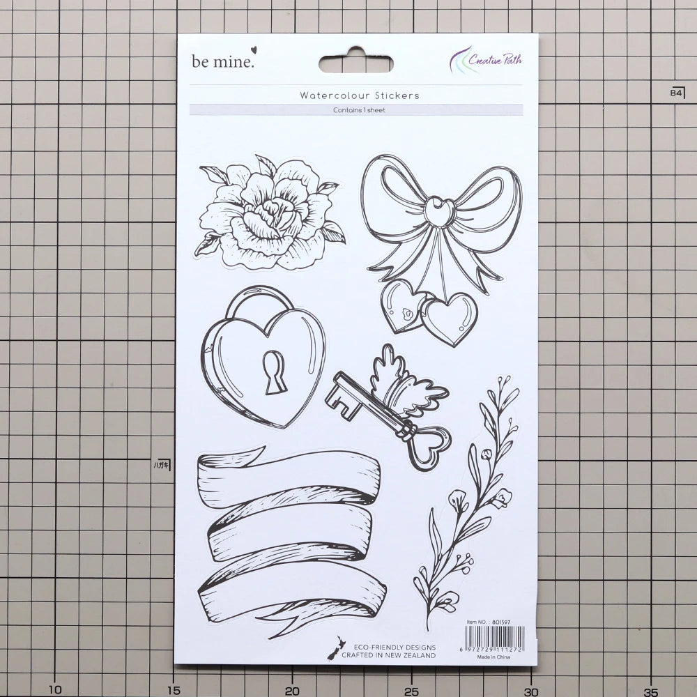sticker aquarelle fleurs rubans coeurs diamant ancre cupcake oiseau flèche texte be mine forever