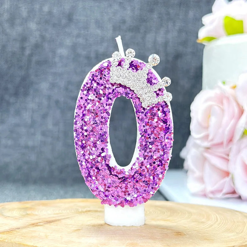 bougies anniversaire chiffre violet paillettes décoratives brillantes tringle fixations transparentes