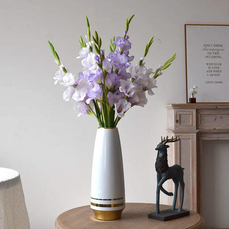 Décoration intérieure bouquet artificiel gladiolus violet orange rose clair moderne minimaliste 91cm