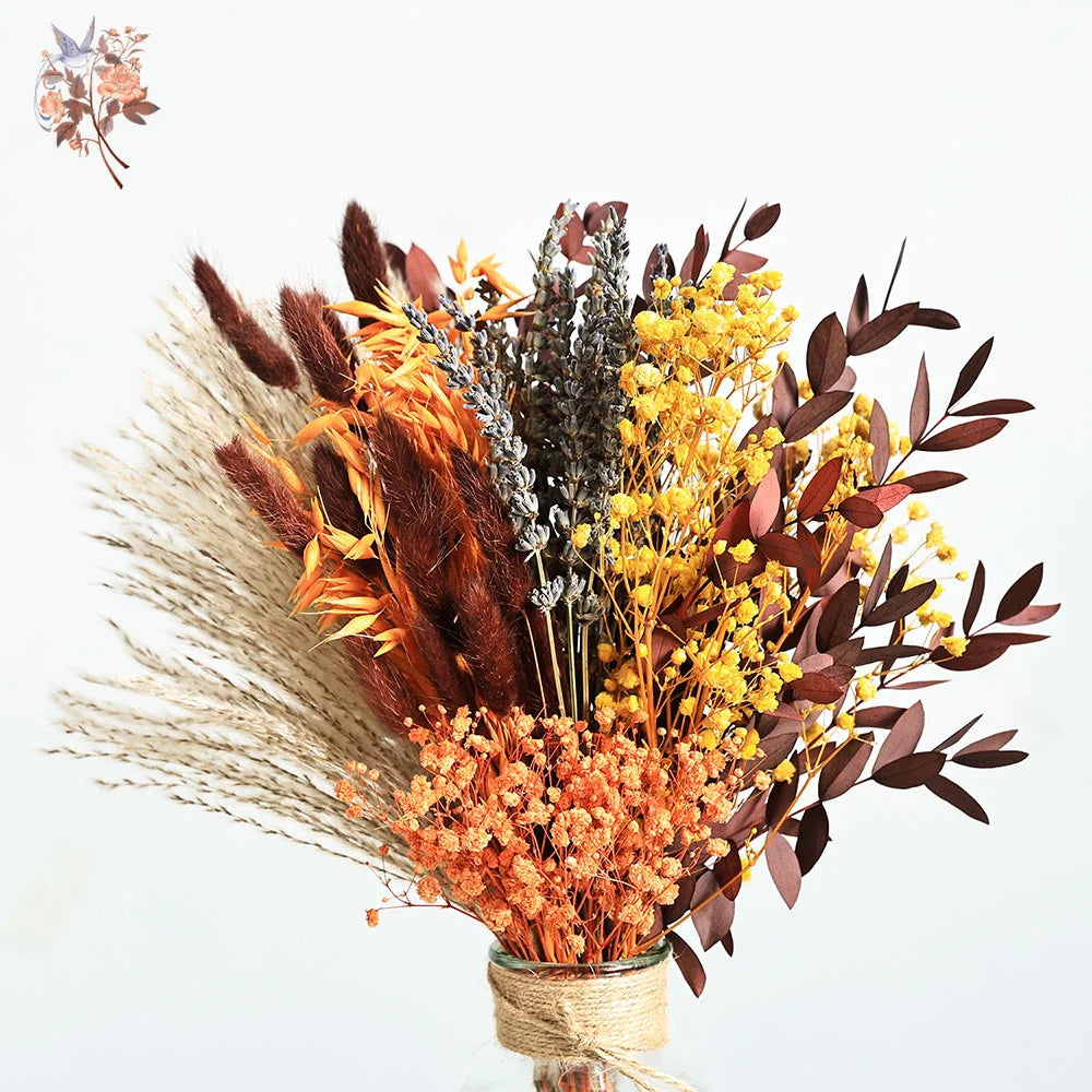 bouquet fleurs séchées orange marron naturel décoration maison anniversaire mariage rustic vintage