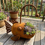 cache plantes forme poisson orange rouille texture écailles artisanal rustique sans fixation plante succulentes