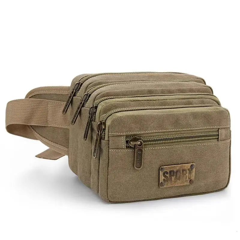 sac banane toile khaki vert armée noir pratique sportif ceinture amovible glissière sport