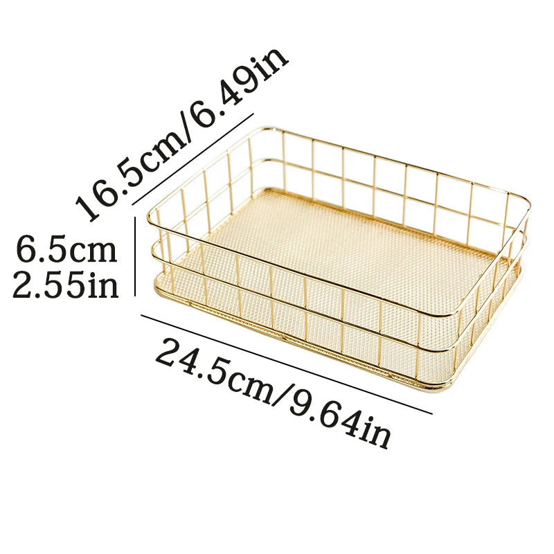 paniers rangement métal or rose gold maille fine moderne minimaliste respectueux environnement multifonctionnels