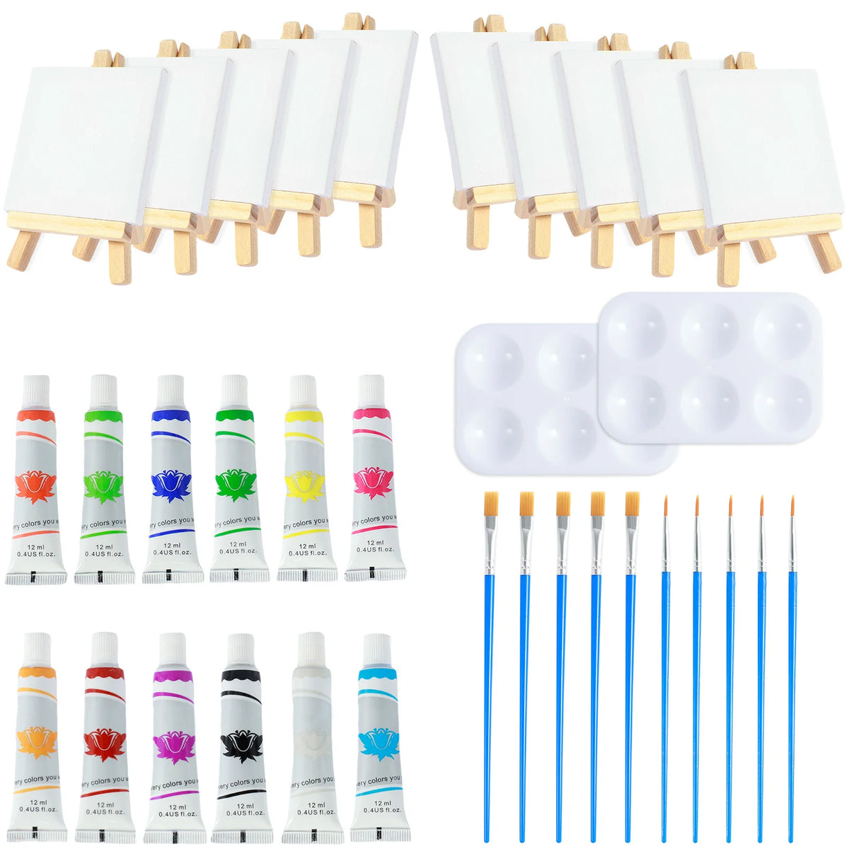 peinture acrylique kit pinceaux palette toile artiste chevalet tringle blanc lisse miniature