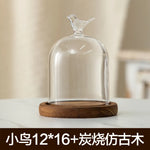 cloche verre transparent base bois bougie parfumée pinçon décoratives