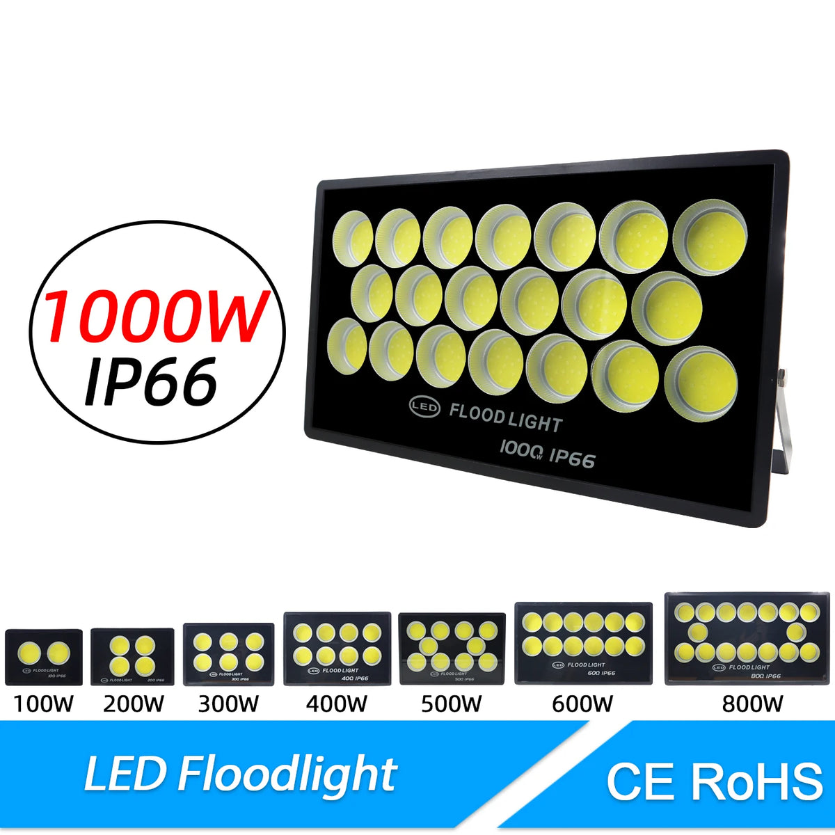 projecteur led extérieur ip66 noir jaune moderne clips fixation 100w 200w 300w 400w 500w