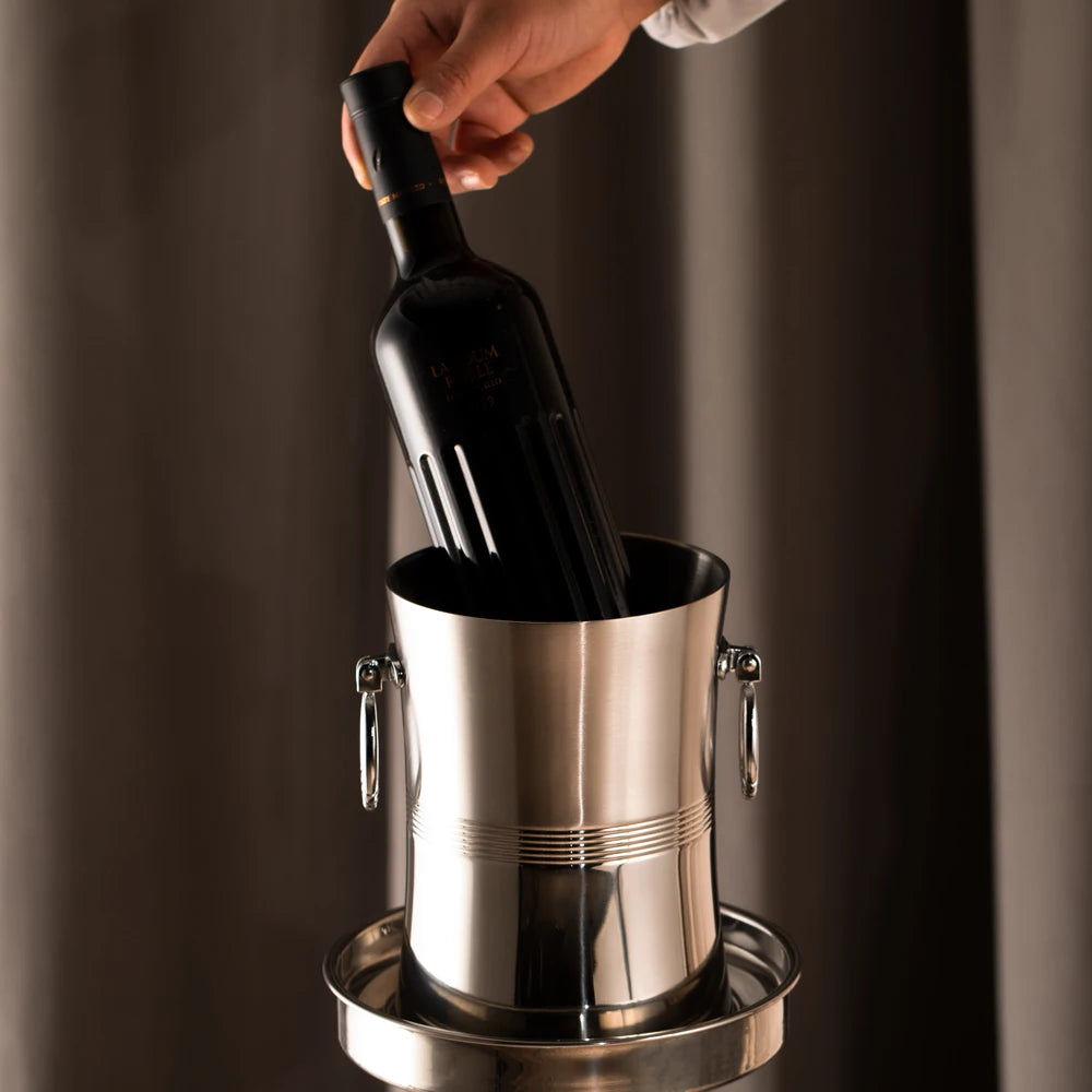seau glace acier inoxydable argenté couvercle poignées vin champagne