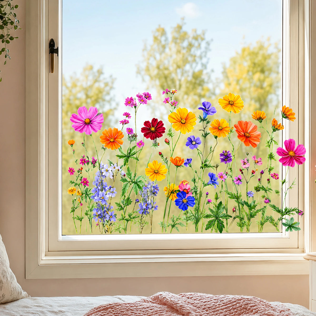 autocollants muraux fleurs multicolores deco maison balcon cuisine sans résidus réutilisables miroir variées feuilles