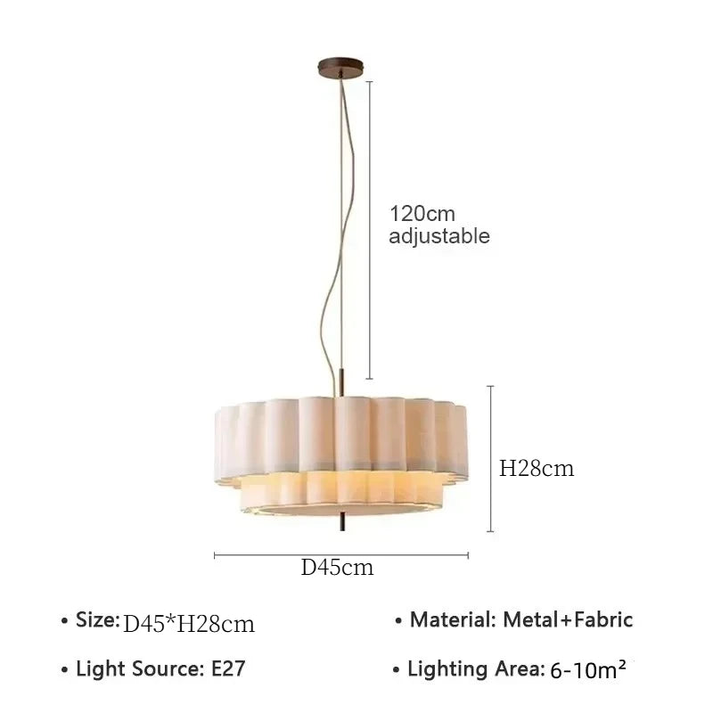 Suspension lumineuse moderne abat jour plissé blanc cassé lampes suspendues éclairage salon LED