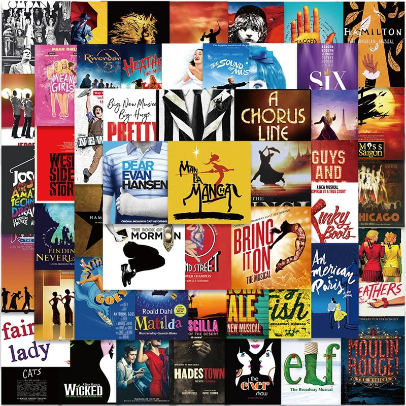 autocollants musique broadway théâtre enfants stickers illustrés adhésifs variés couleurs opaques