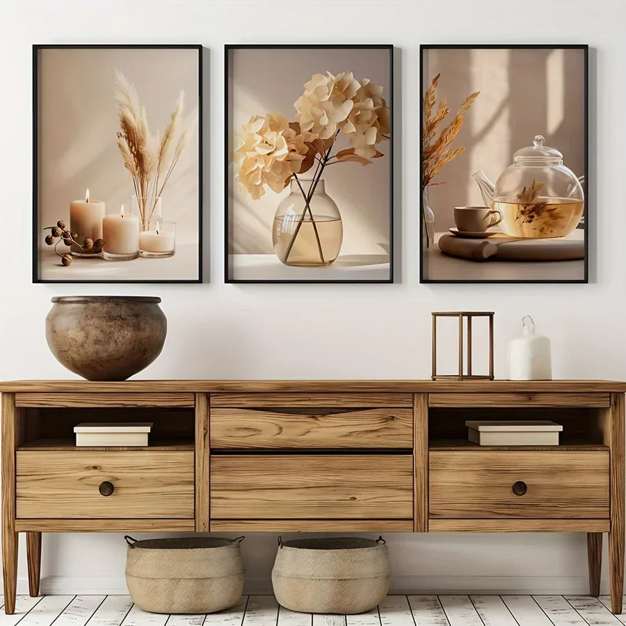 affiches minimaliste fleurs séchées toile opaque chambre salon décor naturel vertical