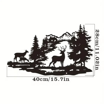 sculpture murale silhouettes animaux cerfs arbres montagnes artiste adhésif noir minimalistes moderne