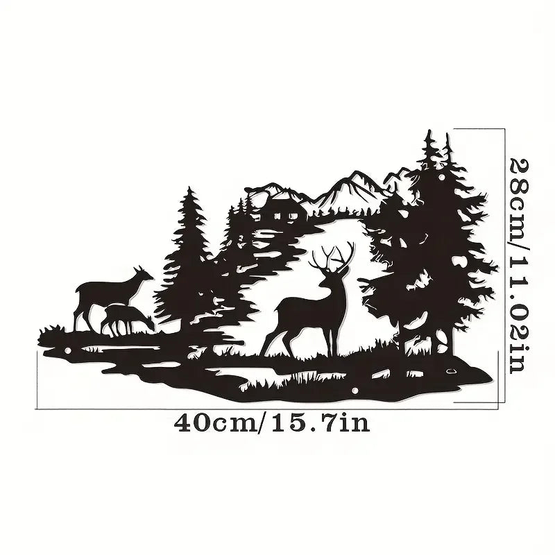 décoration murale silhouette animaux cerf arbre montagne noire moderne minimaliste artística maison