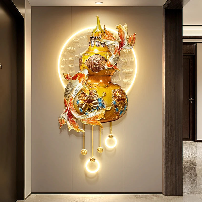 décoration murale traditionnelle ornements floraux poissons stylisés symbole chinois luminaire suspendu boules pendantes éclairage