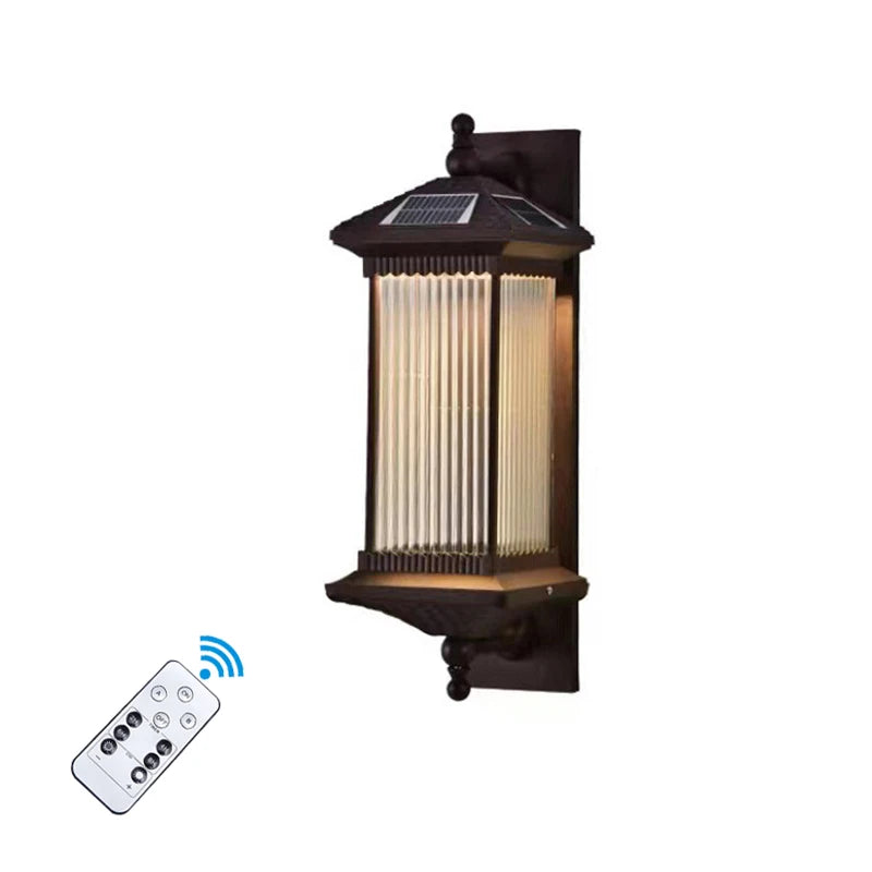lampe murale solaire noir beige classique rayures verticales télécommande ip65 led hydrofugeextérieur