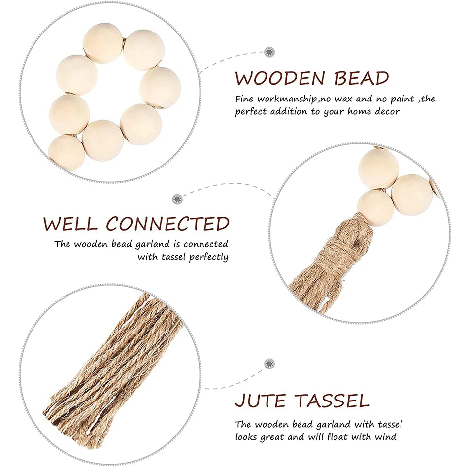 bracelet boho bois pompon jute naturelle blanc rustique