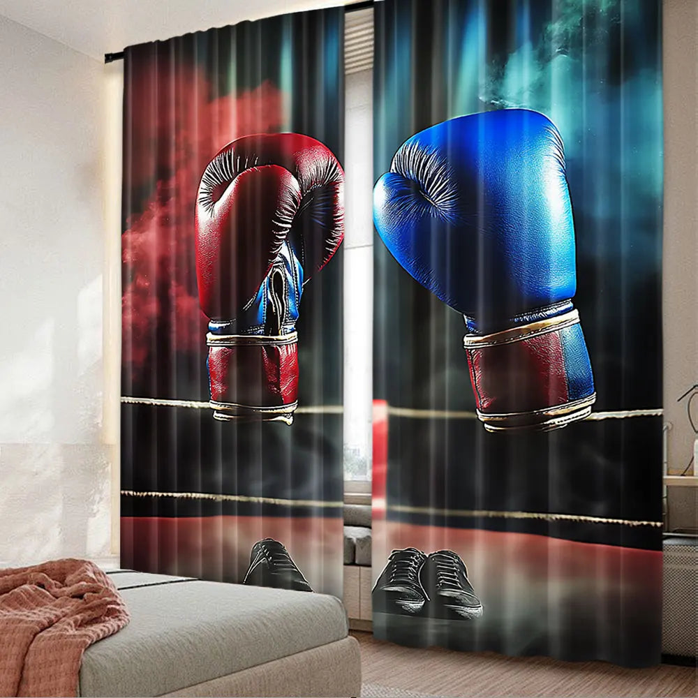 rideaux gants boxe rouge bleu imprimé sportif modernes polyester