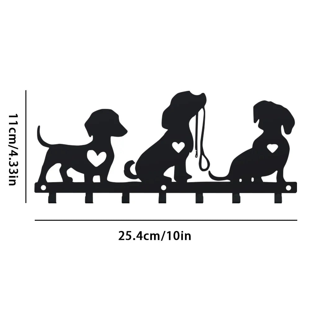 porte clés mural chiens cœur moderne fixation murale métal noir decoration interieur silhouettes animaux