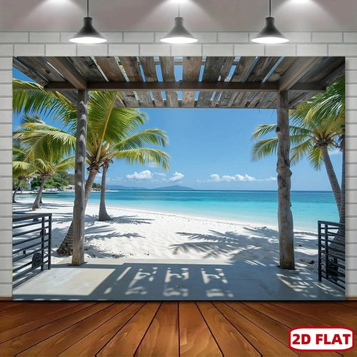 papier peint auto adhésif plage palmier tropical paysage marin moderne bleu blanc anniversaire noël
