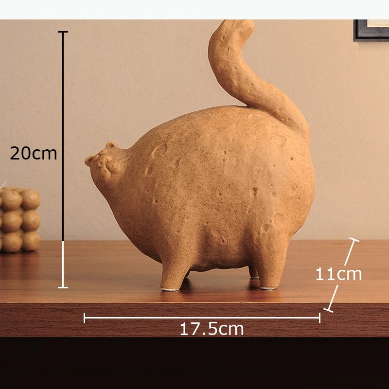 statuette chat blanc brun terre cuite texture rugueuse moderne minimaliste