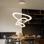 suspension lumineuse moderne trois cercles blanc doré vert foncé télécommande inclusion chambre salon