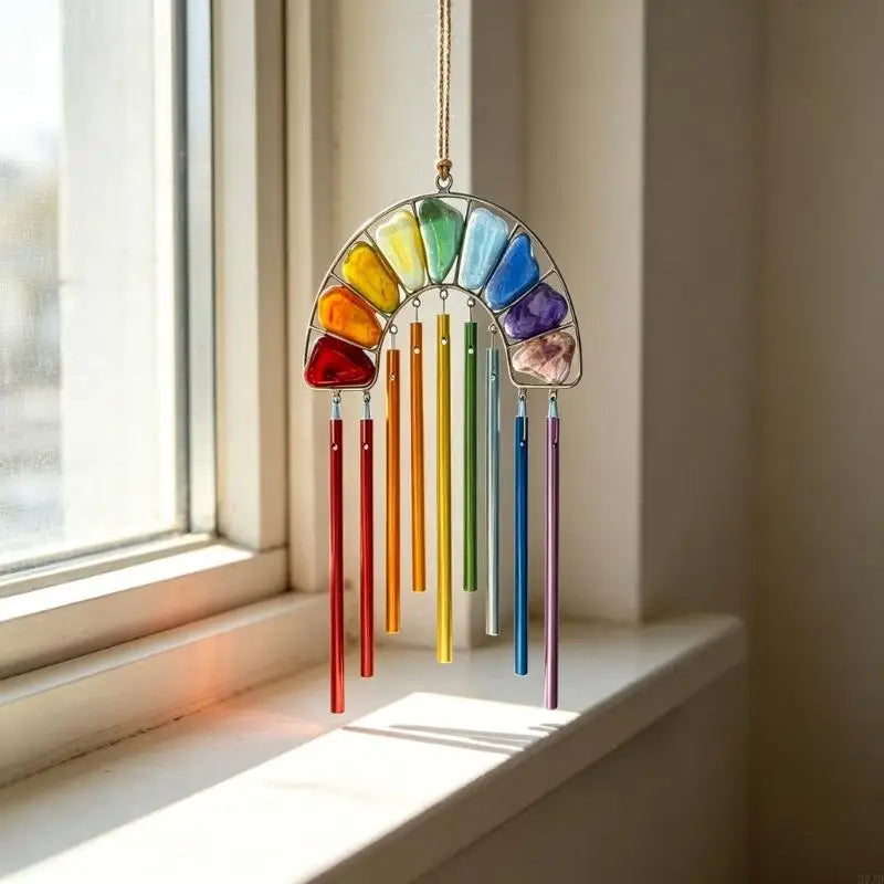 mobile musical arc ciel verre coloré decoratif suspendu fenetre chambre enfant boheme