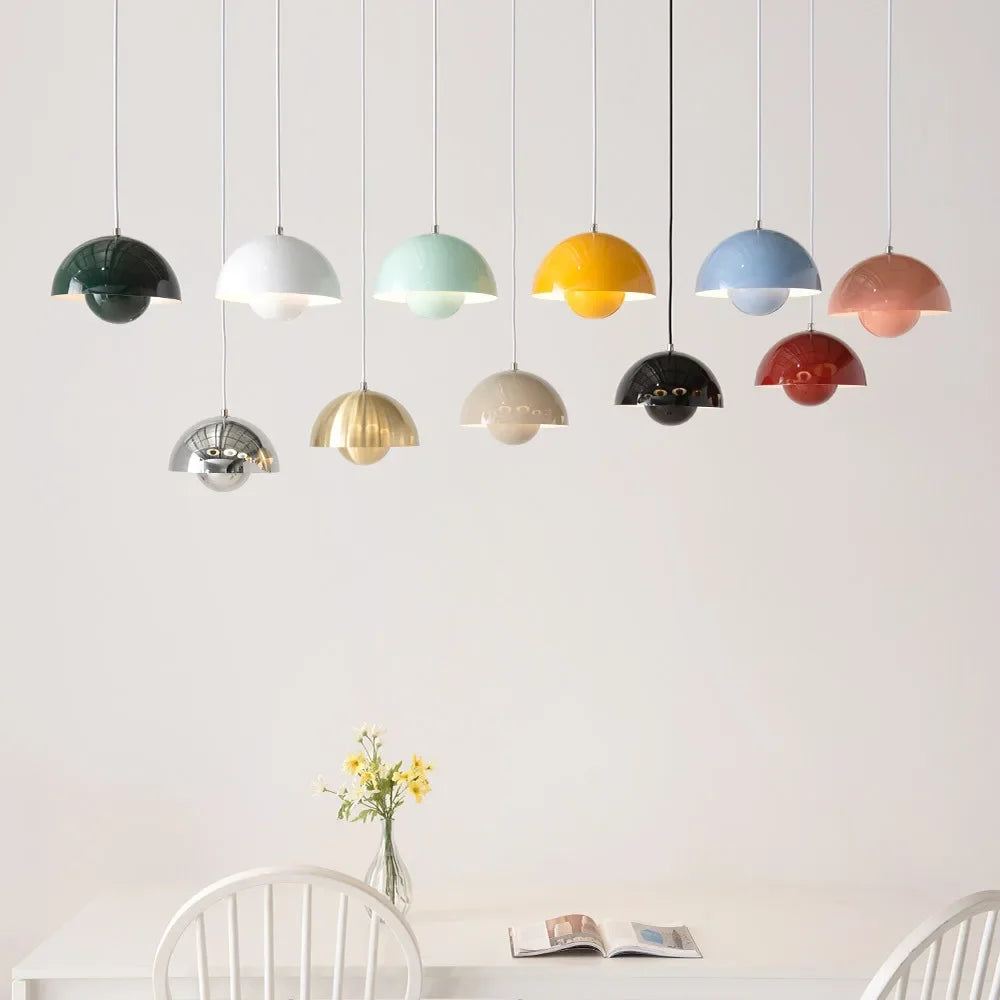 suspension lumineuse moderne sphérique métal jaune rose rouge vert beige doré
