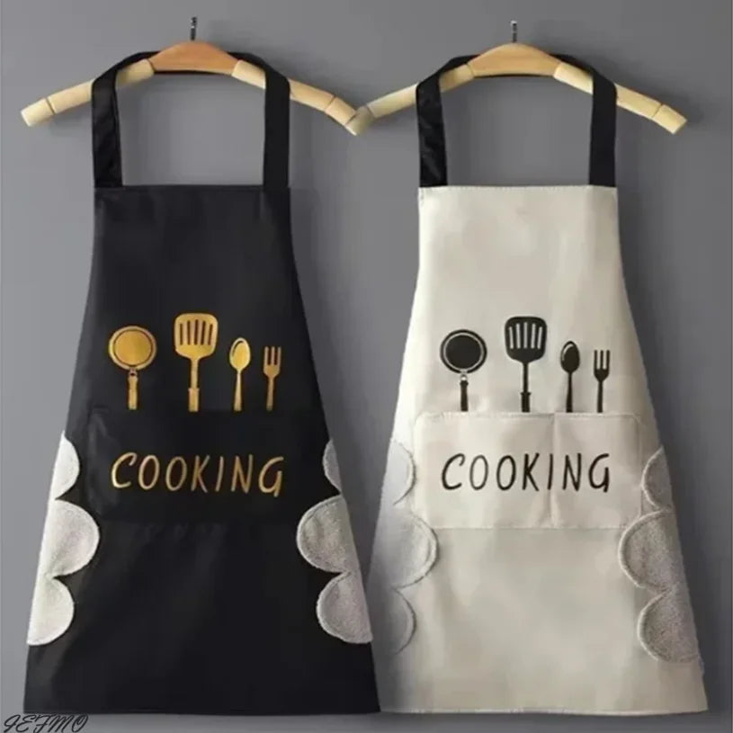 tablier cuisine noir gris cuillères dorées cooking poches moderne pratique imperméable résistant
