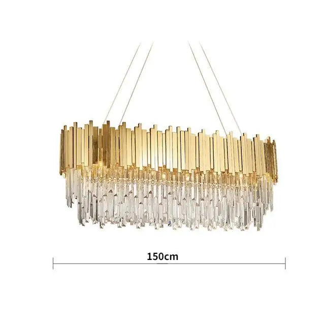 Suspension lumineuse moderne dorée pendants transparents barres rayonnantes salon élégant