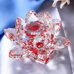 ornements lotus verre transparent rouge rose violet jaune facettes brillantes décoration zen moderne