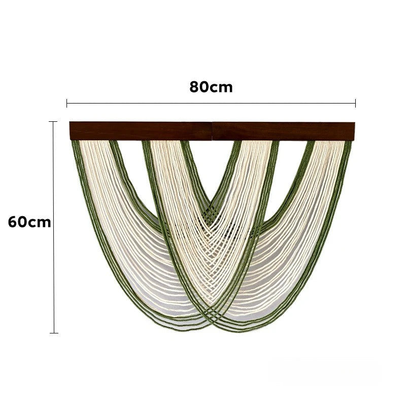 rideau macramé boho moderne franges vert blanc marron bleu gris salon