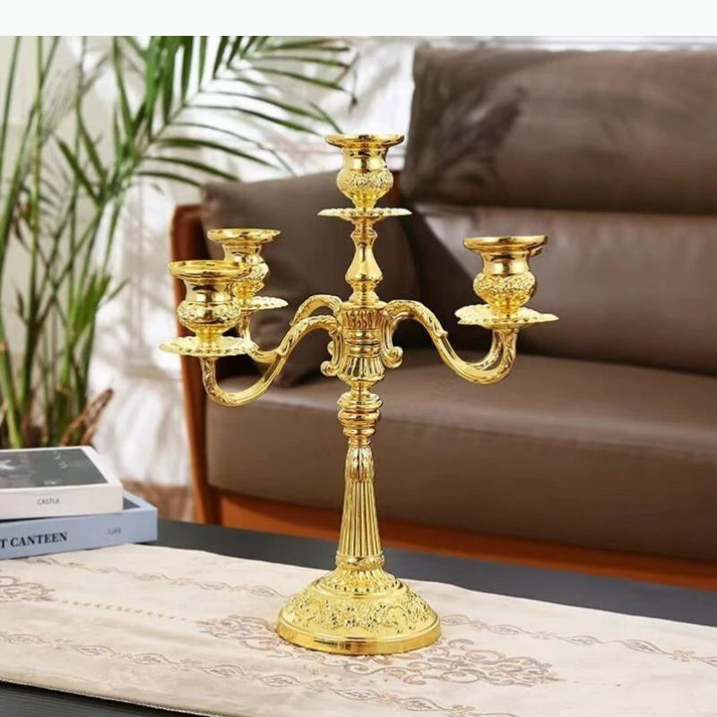 bougeoir cinq branches ornements floraux argent doré bronze classique décoration intérieure porte chandelle SUPPORT