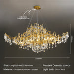 lampe suspendue or cristal moderne branches dorées pendeloques transparentes chambre salon