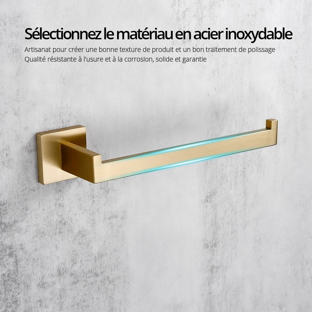 porte serviette mural salle bain moderne doré mat acier inoxydable fixation vis murale