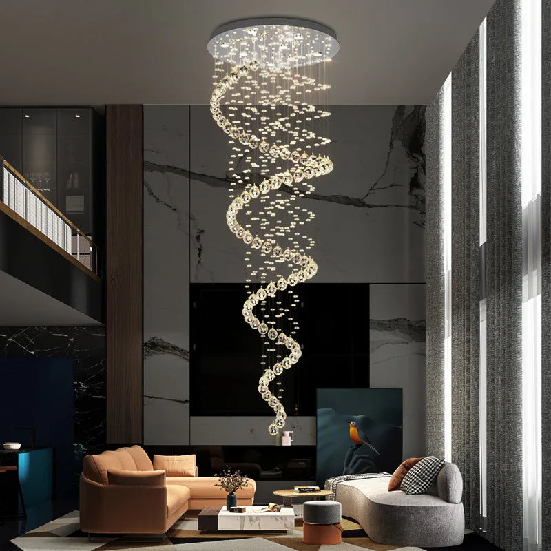 suspension lumineuse moderne cristal transparent argenté spirale élégante chaîne suspendue lumière décoration maison