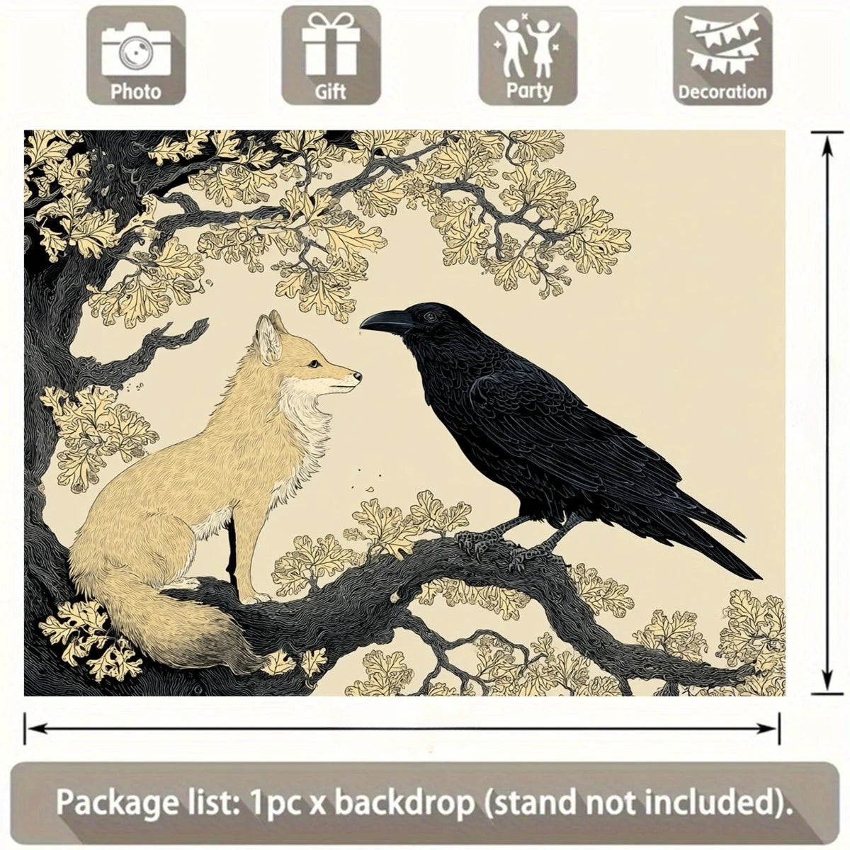tapisserie murale illustration renard corbeau branches décoration intérieure moderne polyester clips