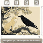 tapisserie murale illustration renard corbeau branches décoration intérieure moderne polyester clips