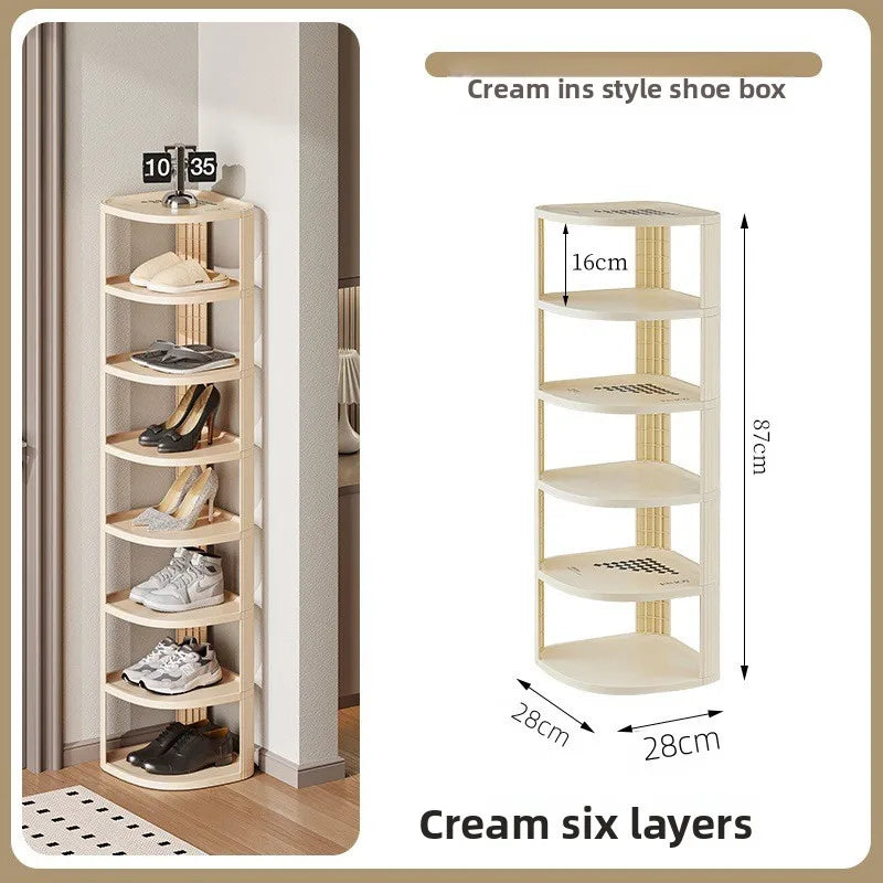 étagère rotative moderne multi niveaux beige clair rayures verticales supports rangement robuste anti dérapant
