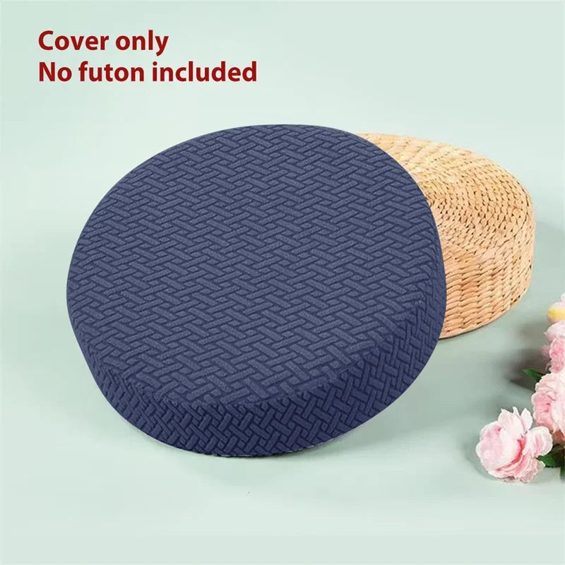 housse protection pouf rond gris moderne motif géométrique élastique