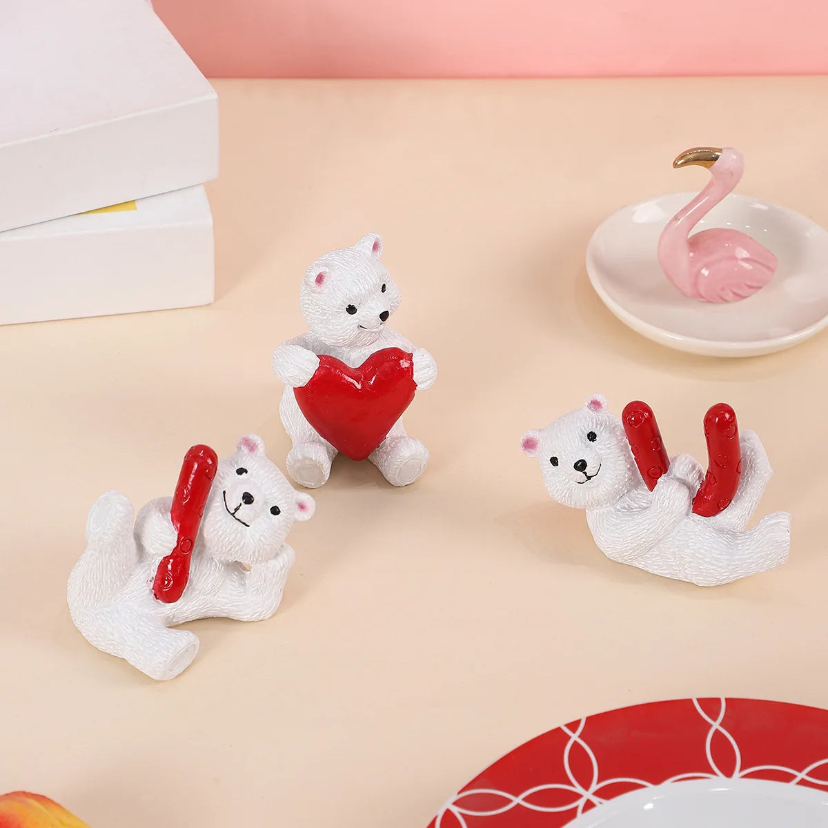 décoration mariage saint valentin ours blanc résine cœur rouge adorable figurine anniversaire noël festive