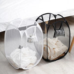 paniers linge pliables blanc noir maille minimaliste moderne poches filetintérieur ajouré