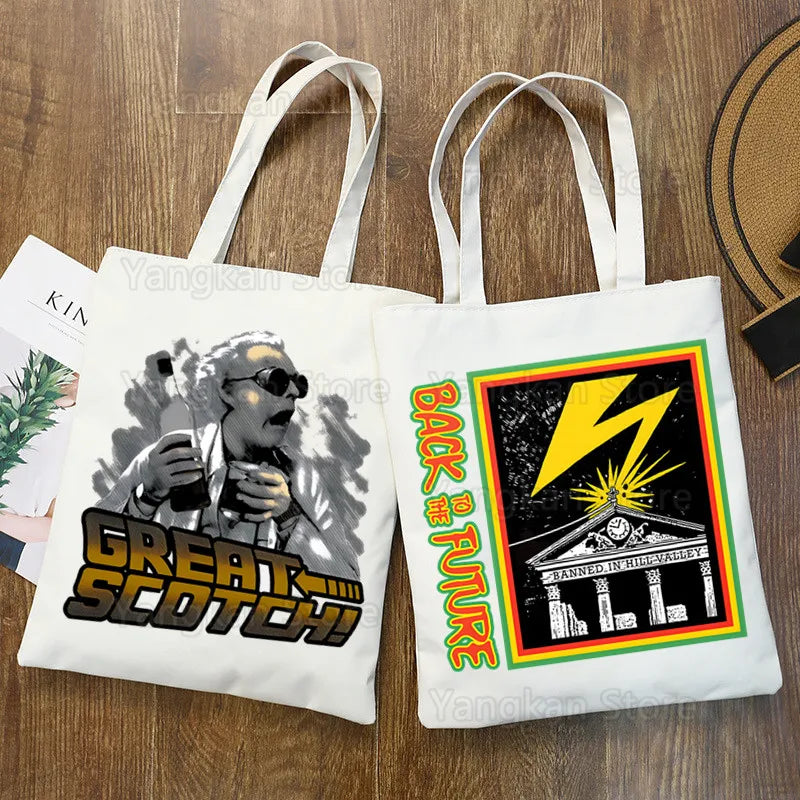 sac main toile blanc imprimé retour vers futur moderne poignées