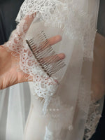 voile mariée blanc dentelle fine bord dentelle clips métalliques classique opacité monocouche