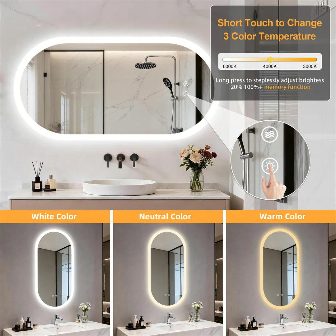 miroir lumineux ovale éclairage led moderne anti buée blanc beige gris