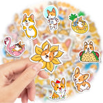stickers autocollants dessins animés chiens corgis orange blanc bleu jaune vert rose bruns waterproof