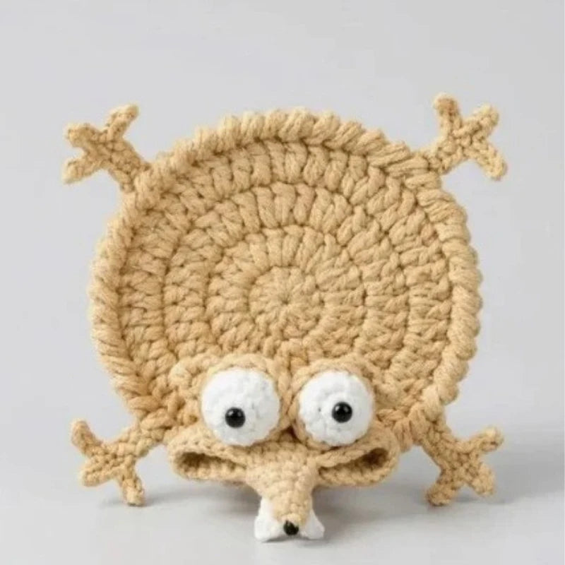 coasters crochetés lézard créatifs artisanaux beige bleu vert adhésifs mignons 3d diys