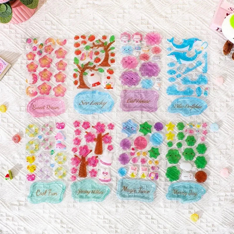 sticker 3d mignon dessin animé rose vert bleu blanc doré floral géométrique enfants classe