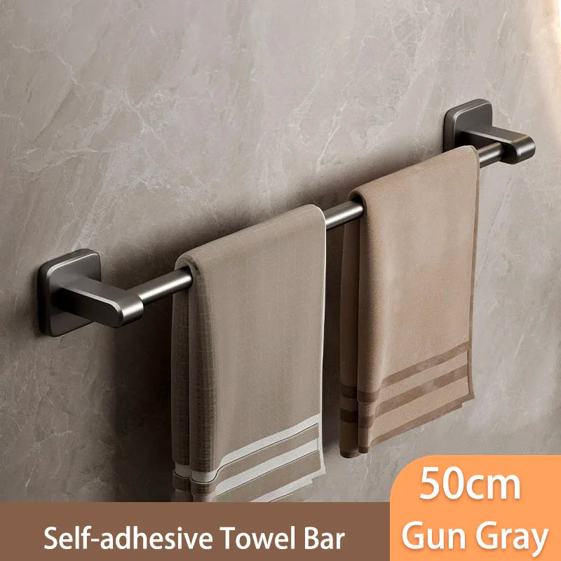 porte serviettes mural adhésif alliage aluminium noir moderne salle bain sans perçage fixe plastique